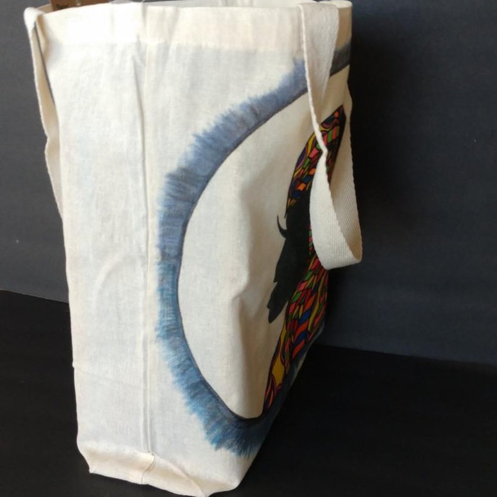 Handmade Painted Tote Bag with Lady with Rainbow Hair Silhouette Art Artisan - Picture 16 of 16